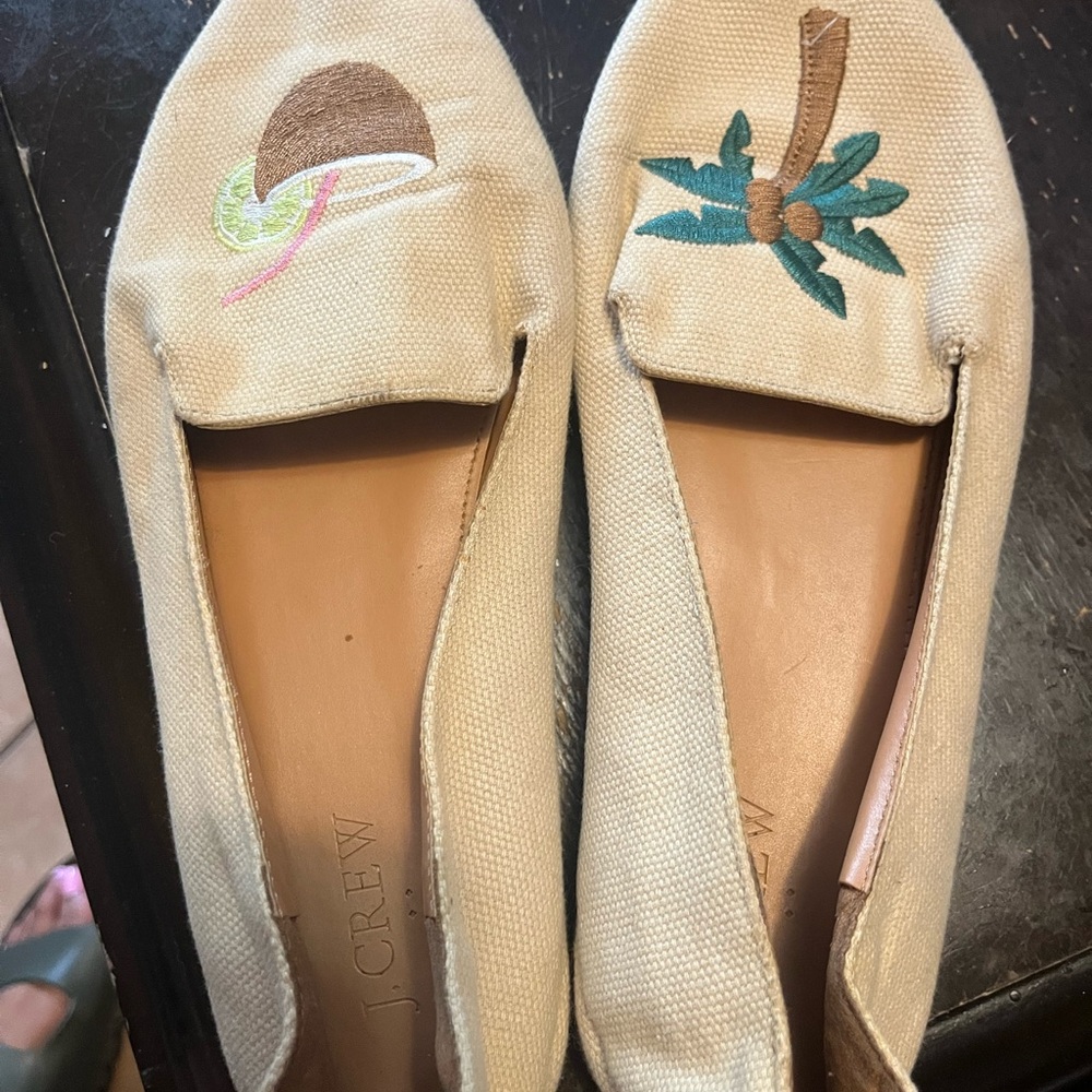 J. Crew Women's Tan Loafers with Tropical Embroidery